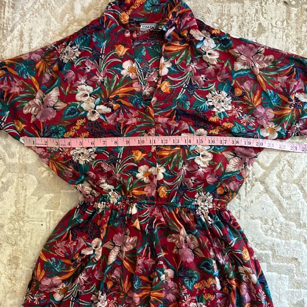 Vintage 1970s Samuel Blue Tropical Floral Midi Dress Dagger Collar - Picture 7 of 15